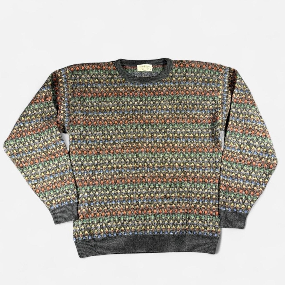 Vintage Tricot St Raphael Multi-Colored Geometric Pattern Knit Sweater USA Sz M